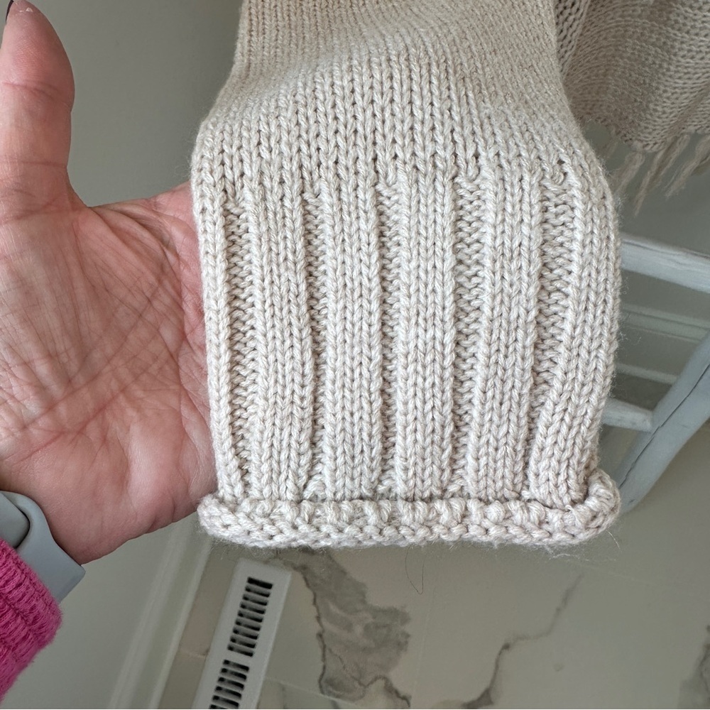 RD Style Cream Ribbed Knit Open Front Cardigan Sweater with Fringe Bottom - Picture 6 of 13